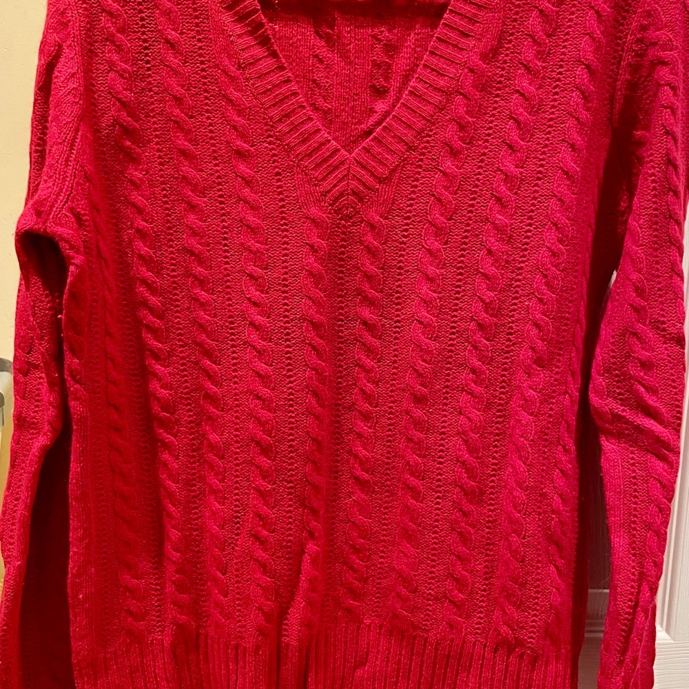 Vibrant Red Cable Knit Sweater